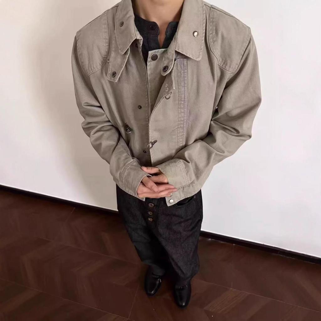 Men's High-End Retro Motorcycle Utility Jacket - Autumn/Winter High Street Vibe Style