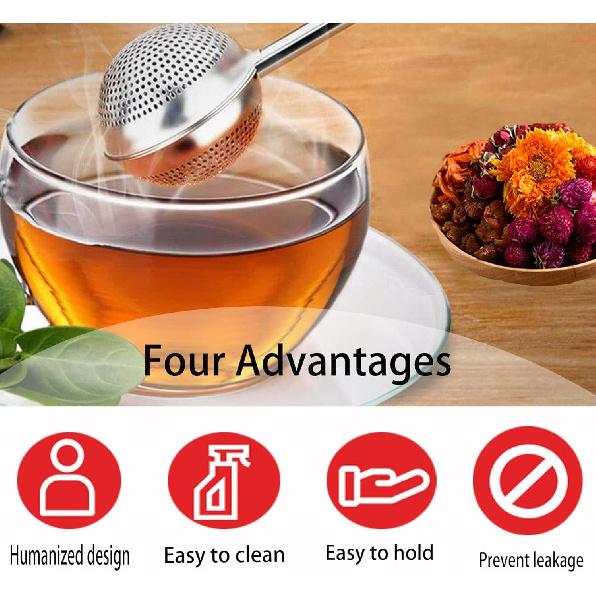 Long Handle Tea Ball, Stainless Steel Tea Infuser for Loose Leaf Tea, Filters with Handle for Cup and Teapot, Reble Fine Mesh Tea Interval Diffuser