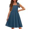Children's Dress Without Cuffs Pocket Square Collar Casual Style Solid Color Dress