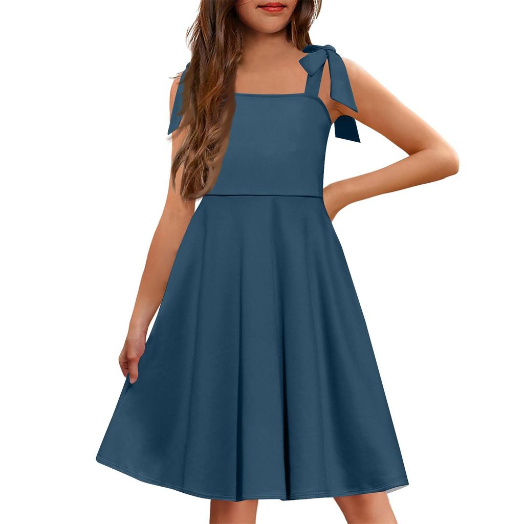 Children's Dress Without Cuffs Pocket Square Collar Casual Style Solid Color Dress