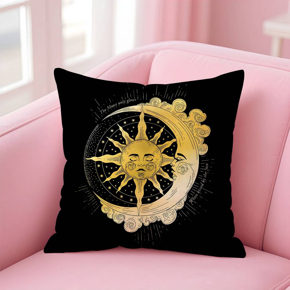 Sun Moon Mandala Series Pattern Pillow Case Anti-Dustmite Pillow Invisible Zipper Silky Short Plush Sofa Cushion Cover