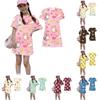 Girls Loose Fit Short Sleeve Dress Animal Print Round Neck Casual Lightweight Summer Dress for Kids