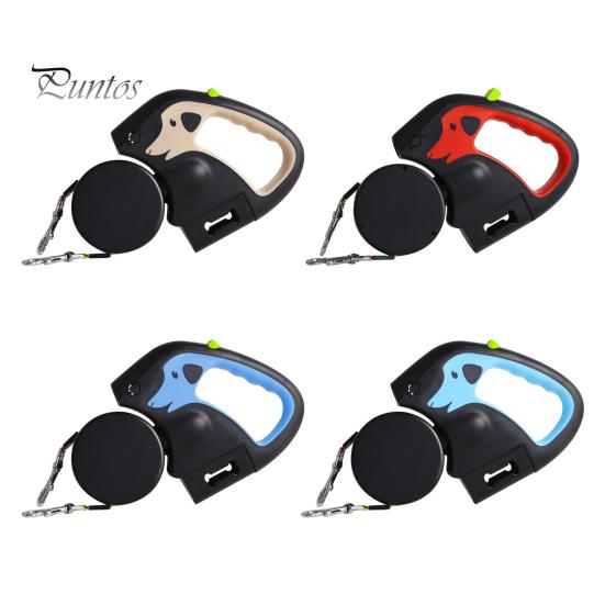 Retractable Dog Leash for 2 Dogs Nylon Traction Rope with LED Lights Ergonomic Handle Poop Bag Holder for Small Dogs