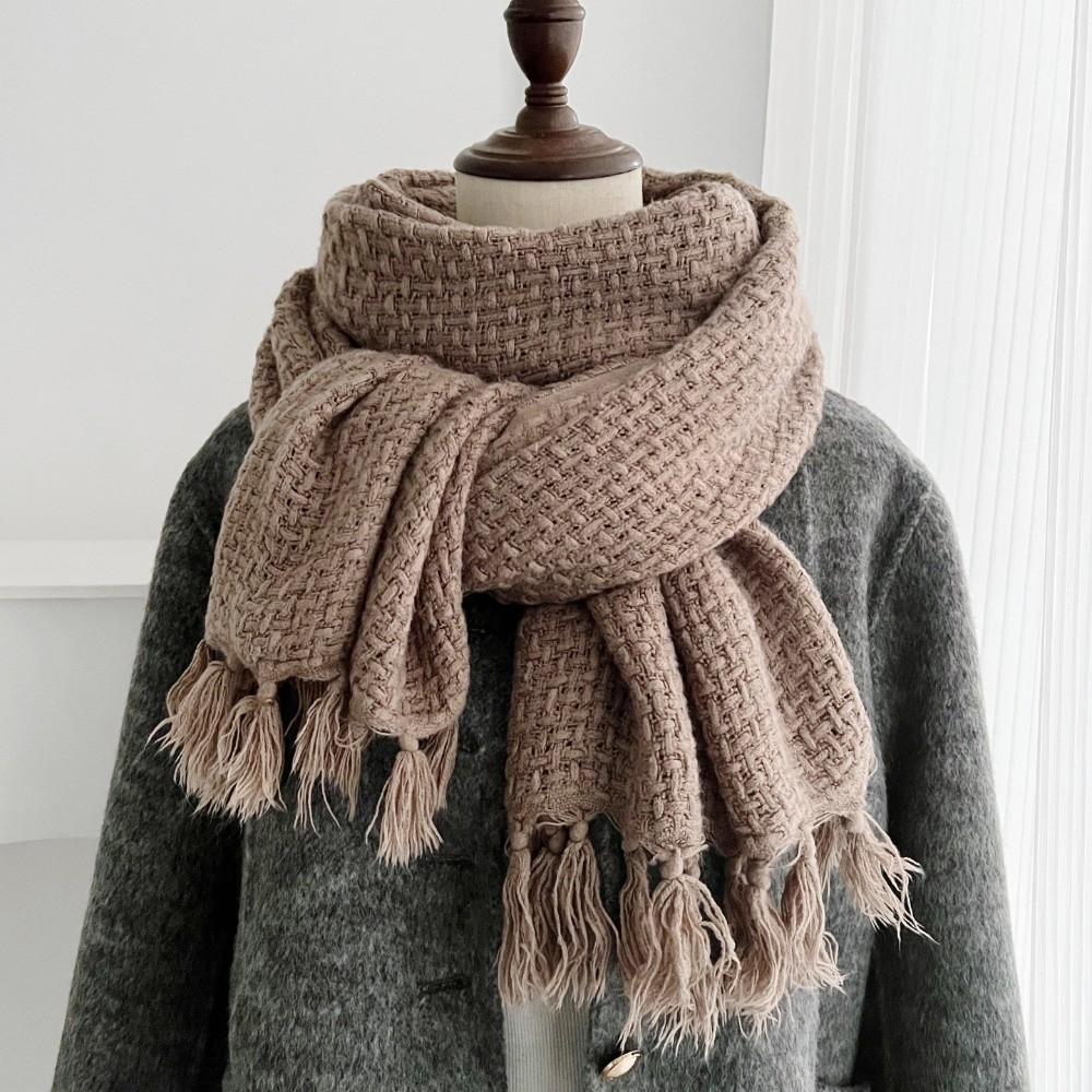 Solid Color Winter Cashmere Scarf Waffle Pashmina Shawl Wrap New Wool Scarves Gifts