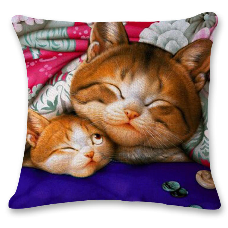 Creative Hand Painted Cat Print Polyester Pillowcase Home Car Cushion Pillow Sofa