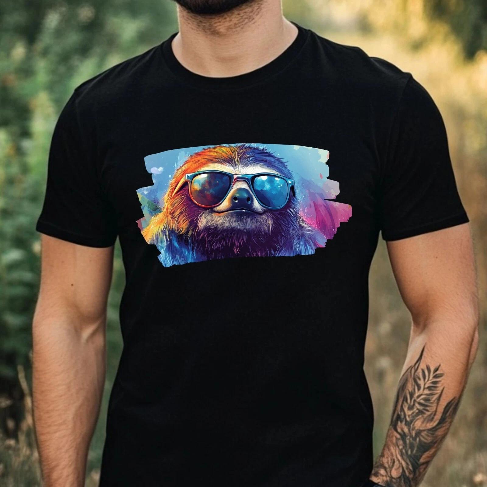 T-Shirt Herren Faultier mit Sonnenbrille Motiv Baumwolle Größe XS bis 5XL XS