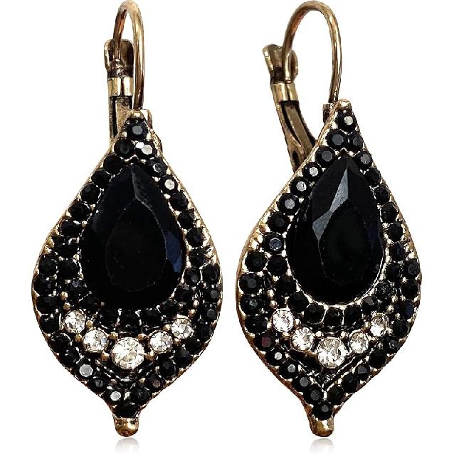 Уникальные Бохо Винтажные Блестящие Хрустальные Цветные Круглые Цветочные серьги с английским замком Бохо Ретро Бронзовый Круг с Бусинами Цветок Цветочные Висячие Серьги Black 12