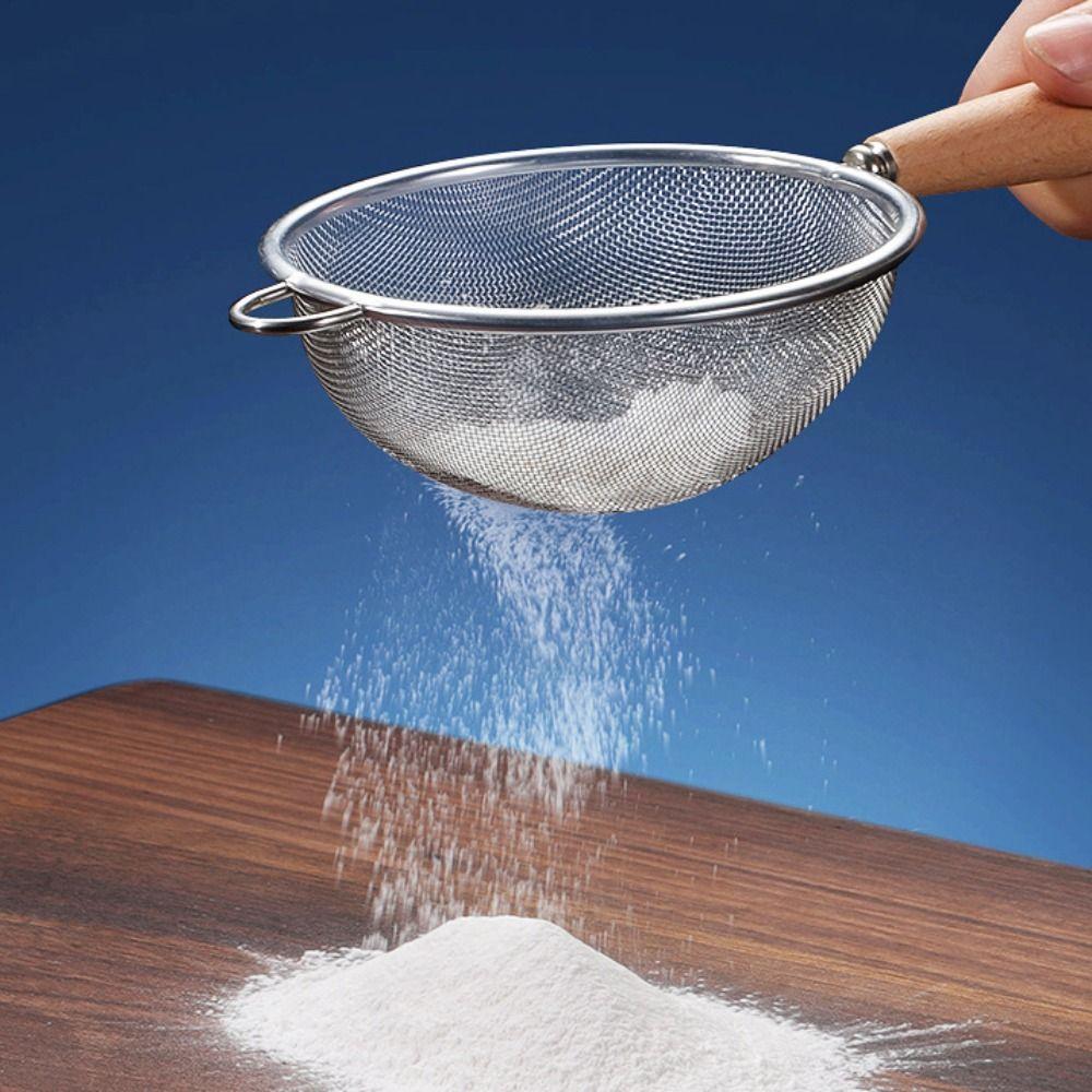 Residue Fine Mesh Stainless Steel Wooden Handle Oil Strainer Flour Colander Sieve Spoon Filter