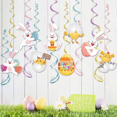 Happy Easter Hanging Swirl Carrot Rabbit Egg Colorful Spiral Pendant 2026 Easter Party Home Decoration Supplies Kids Gift Favors