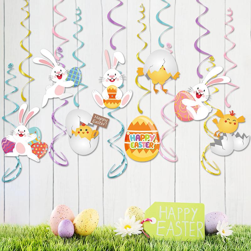 Happy Easter Hanging Swirl Carrot Rabbit Egg Colorful Spiral Pendant 2026 Easter Party Home Decoration Supplies Kids Gift Favors