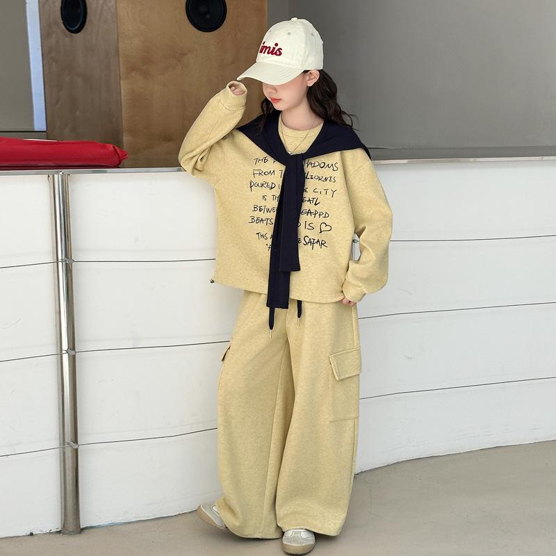 Girls' Korean-Style Sweatshirt & Cargo Pants Set 2025 - Autumn Fashion for Children