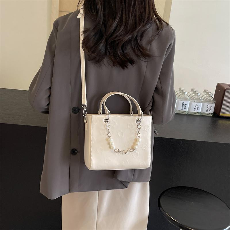 Women's Bag  New French Fairy Style Handbag Fashionable Pearl Beaded Small Print One Shoulder Crossbody Bag Trend
