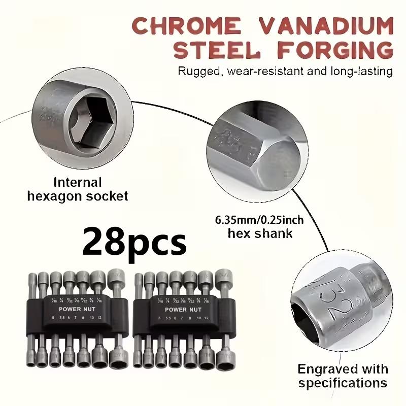 9/14 piece socket set, Hex Key Set 5 mm-13 mm,, Multi-Functional Screwdrivers Made of High Carbon Steel for Power Tools