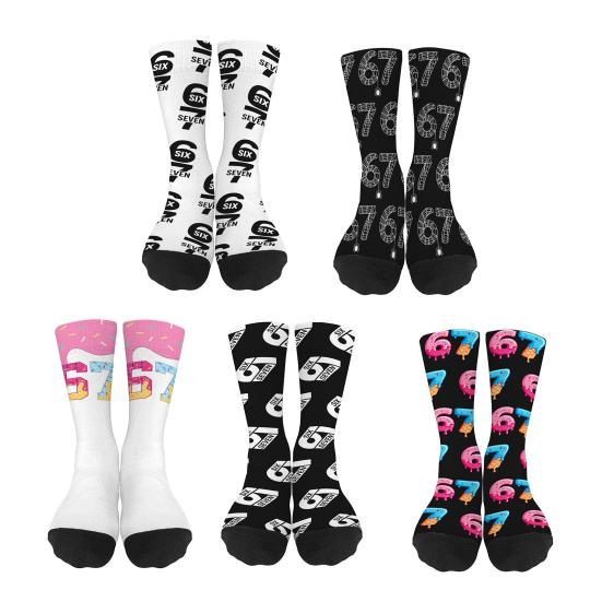 Yousheng Funny 67 Crew Socks Six Seven Ice Cream Drips Socks 6 7 Meme Casual Socks for Women Men Street Wear Workout