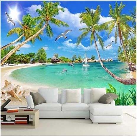 

Modern Minimalist 3d Wallpaper Coconut Tree Sea View Mural Living Room Tv Sofa Dining Room Wall Mural 200 cm(W) x 140 cm(H)