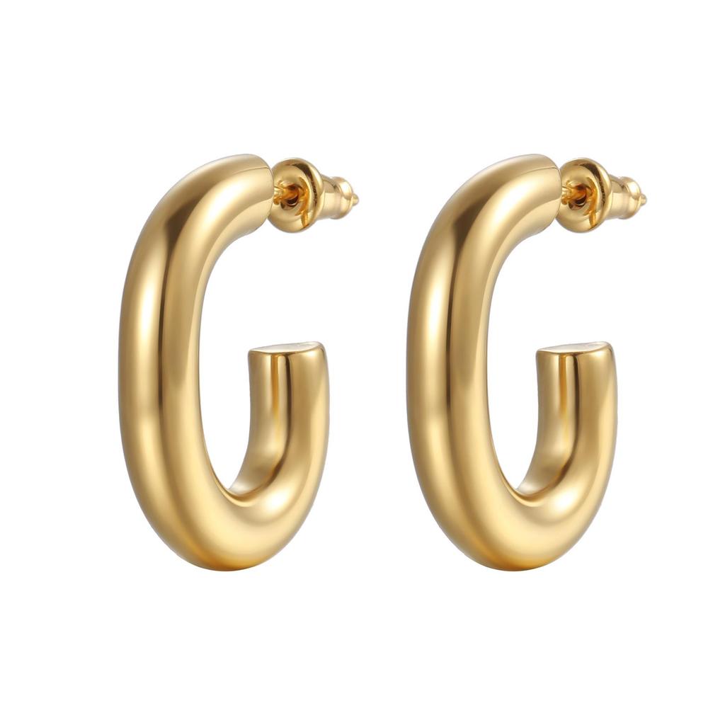INS-Style European & American Oval Earrings - 18K Gold Stainless Steel Trendy Geometric Design for Women