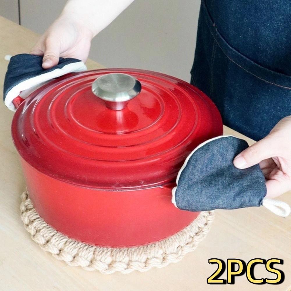 2PCS Cotton Mini Pot Hat Microwave Safe Pot Handle Gloves Anti-Scalding Pot Hat  Microwave Cooking