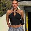 Dames halter tanktop met sleutelgat halslijn mouwloos nauwsluitend casual effen kleur cropped top