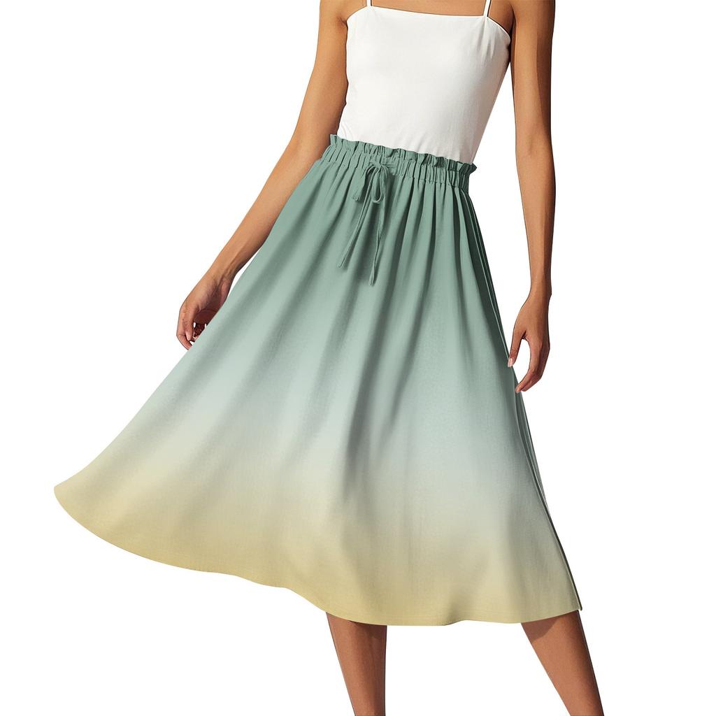 Women's Casual High Waist Drawstring A-line Skirt Printing Skirt