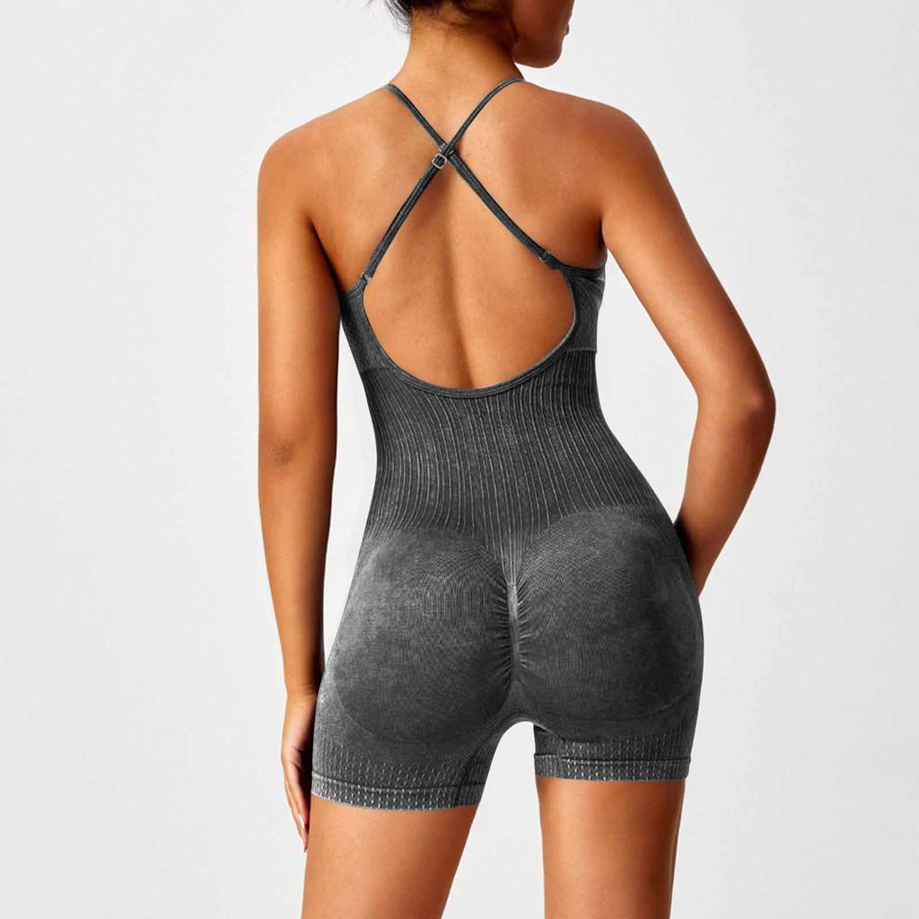 Modischer Damen-Farbe Runder Hals Enger Rücken Yoga-Anzug Yoga-Jumpsuit