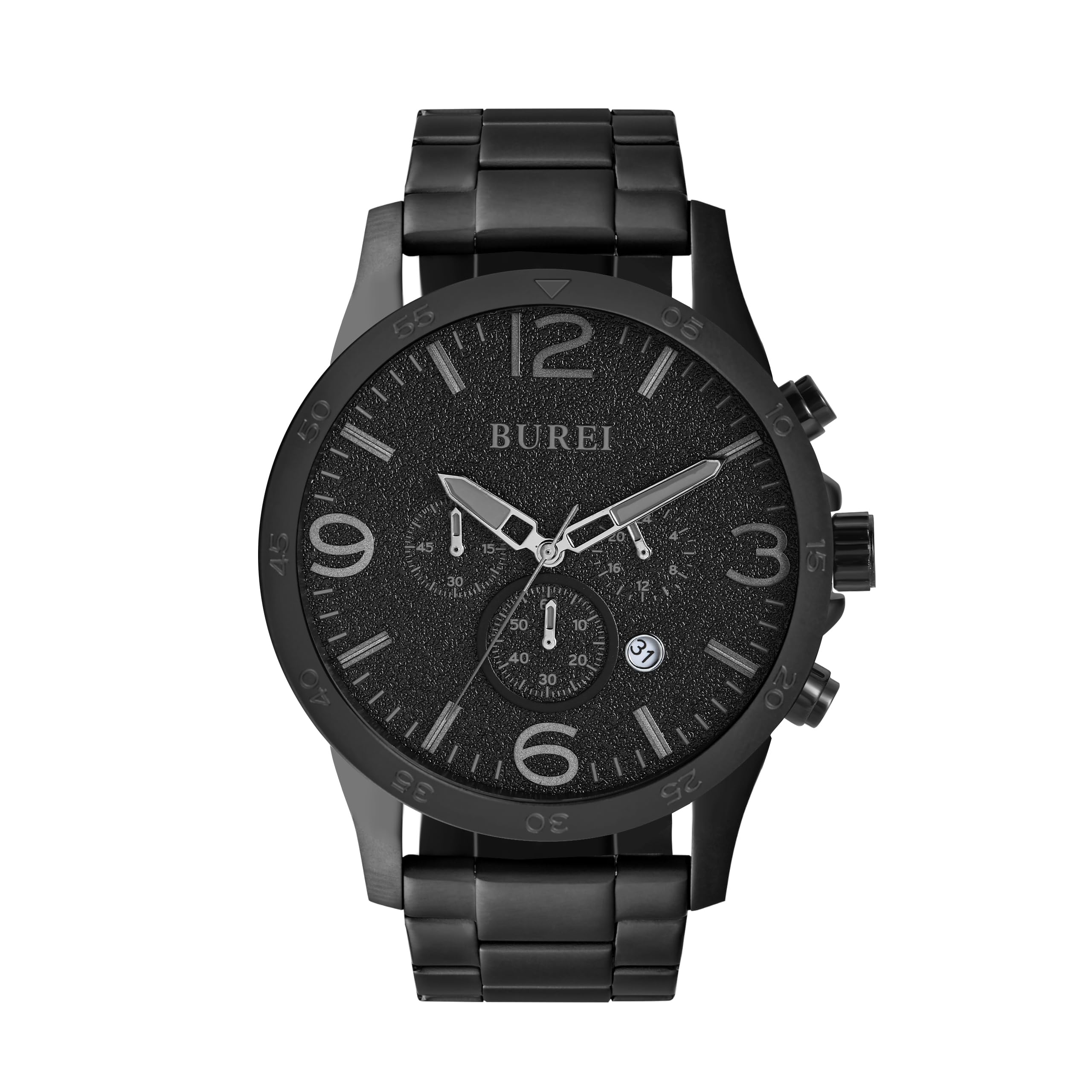 

BUREI Analog Watch with Date Waterproof Quartz Black Simple Design for Business and Casual Chronograph with Large Luxury Gift for Men Men s Display, чёрный