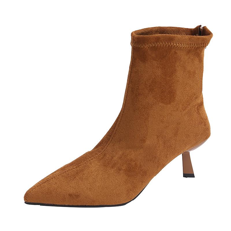 Pointed Short Boots for Women In Autumn and Winter 2025 New Short Tube Niche Zipper Elastic Thin Boots Thin Heel High Heel Boots for Women