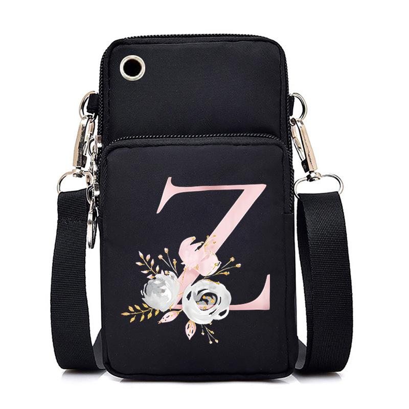 Letter Printing Black Oblique Span Bag Casual Portable Multi-Function Mobile Phone Bag