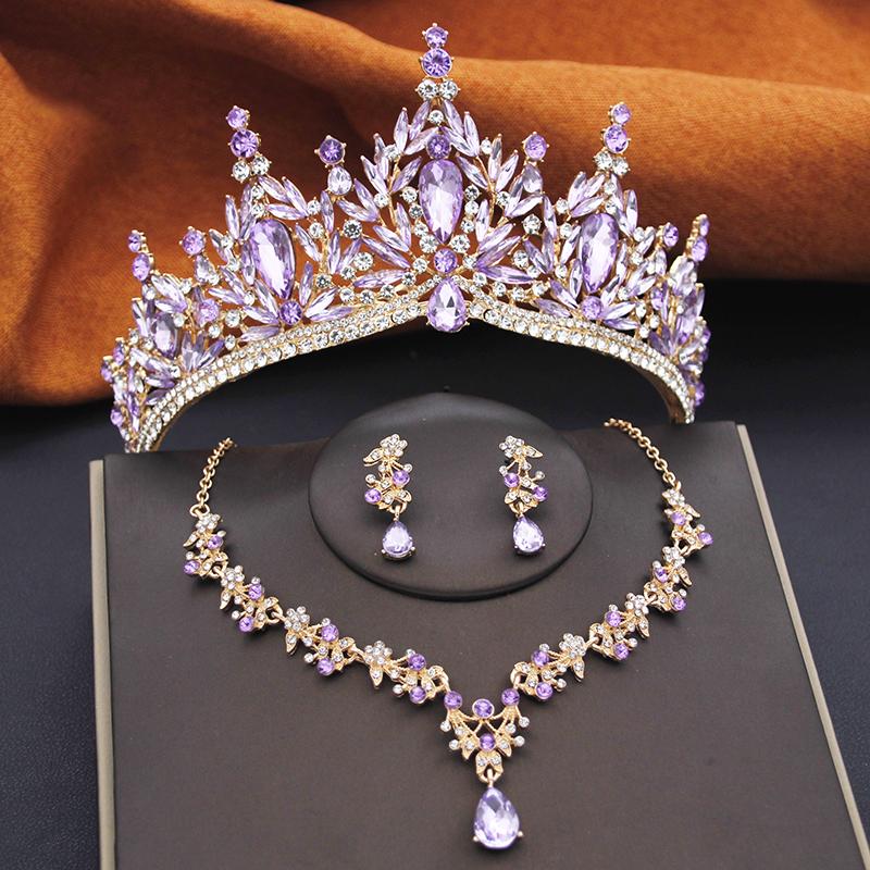 Gorgeous Water Drop Tiaras Bridal Crown with Necklace Earring Sets Wedding Bride Jewelry Set for Women Party Birthday Gifts