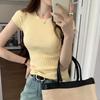 Kumikumi Simple Basic Round Neck Pure Color Short Sleeve T-shirt Female Summer All-Matching Slim Fit Slimming Shoulder Tops