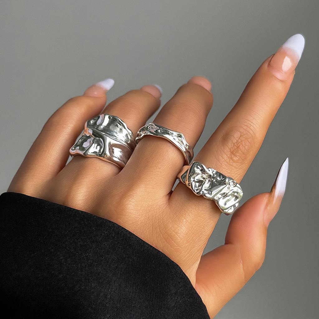 3 stk Vintage uregelmessig plissert åpen ring for kvinner menn Vintage punk flytende metall stil finger Y2K tilbehør mote smykker