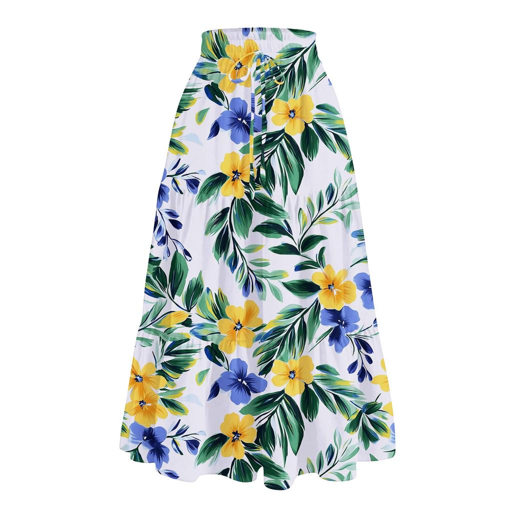 Women's Casual And Fashionable Floral Print Elastic Waist Loose Skirt Waist Loose Skirt