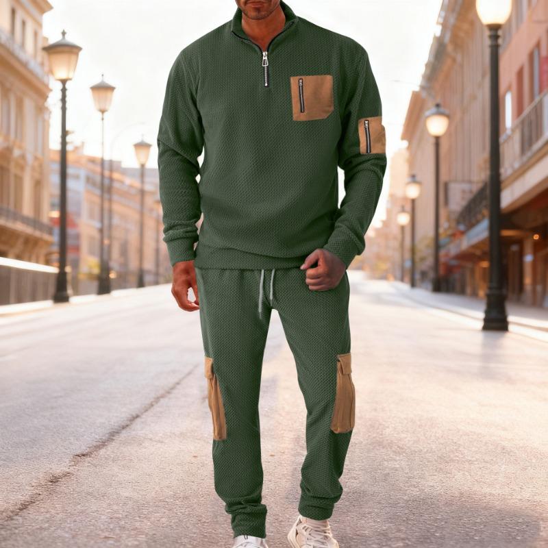 Autumn and Winter New Sweatshirt Pants Men's Casual Suit Polar Fleece Multi-pocket Multi-zipper