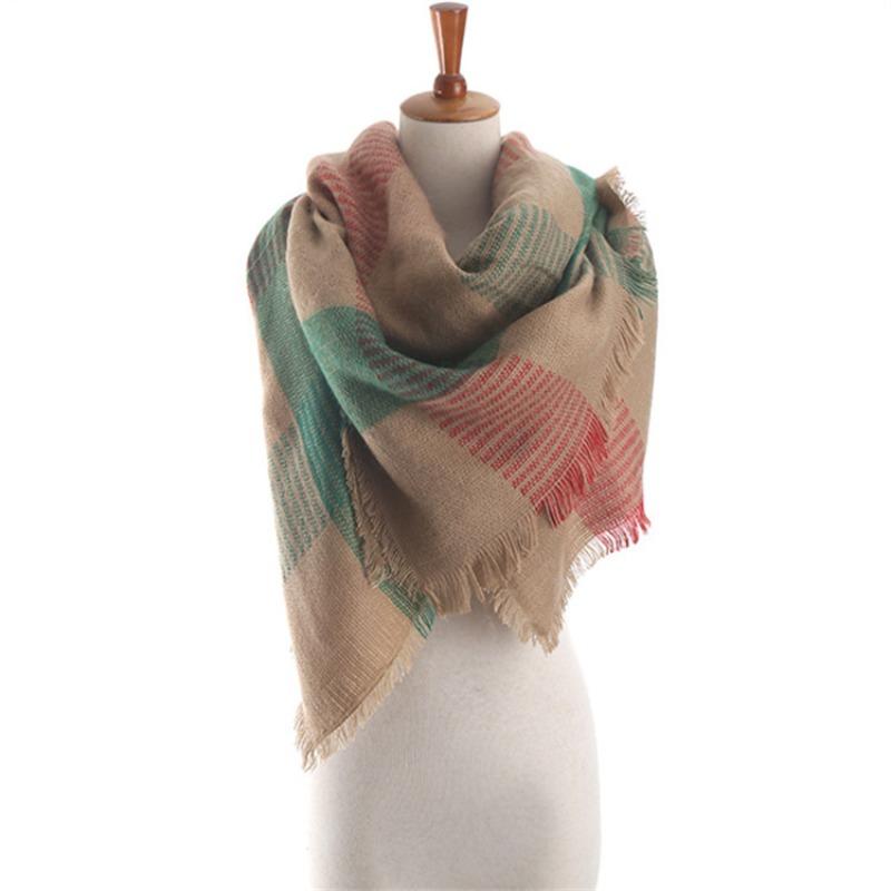 Autumn and Winter Women's Two-color Cross-striped Shawl, Plaid Multi-color Shawl, Student Scarf, Imitation Cashmere Fringed Dual-purpose