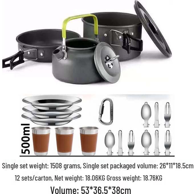 Portable Outdoor Camping Cookware Set: Frying Pan, Kettle, Tableware for Picnic and Camping