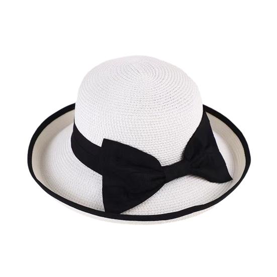 

Bucket Hat Wide Wavy Lace Brim Sun Protection Hat with Ribbon Bow Decoration Summer Travel Beach Vacation M белый