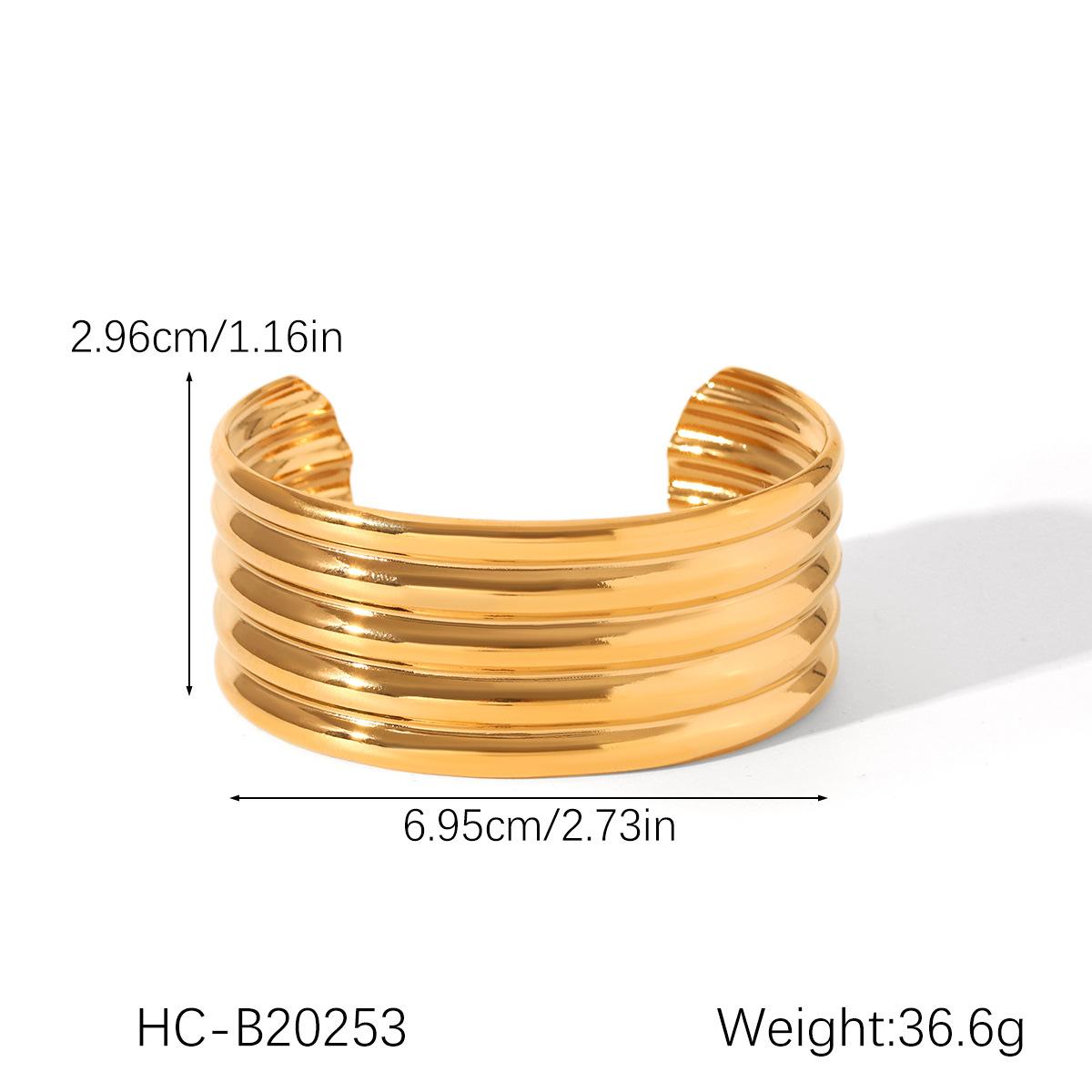 

Stylish Exaggerated Multi-layer Polished Bangle Titanium Steel Jewelry 18K Gold Stainless Steel Open Bracelet Fade-resistant
