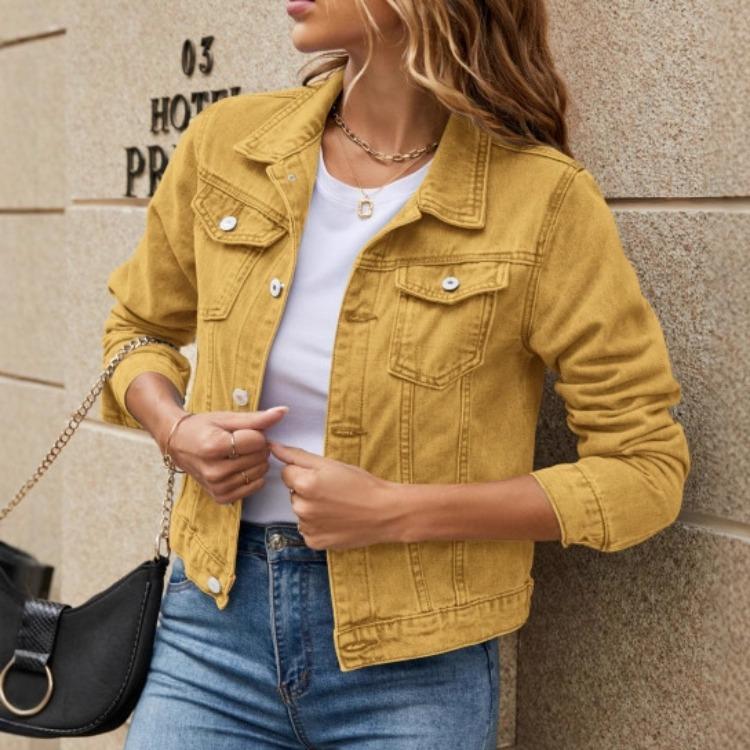 Klassische Damen-Jeansjacke Lässig Reverskragen Langarm Knopfleiste Jean Jacke Mehrfarbige Optionen