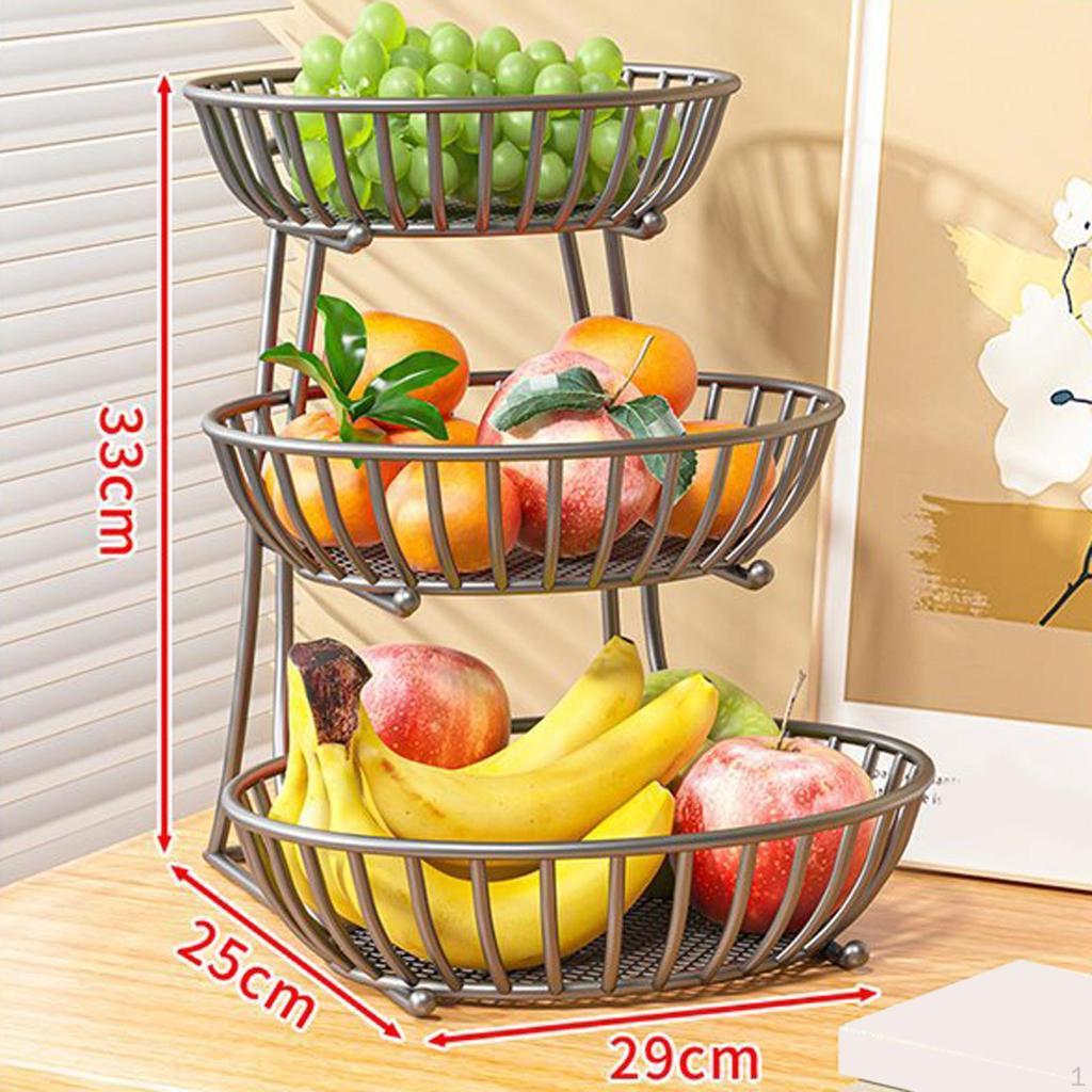 Aiuuee Corbeille à Fruits 3 Étages En Métal Noir – Panier Fruits Et Légumes Grand Format 30x48 Cm, Design 3 Niveaux Détachable Et Très Stable
