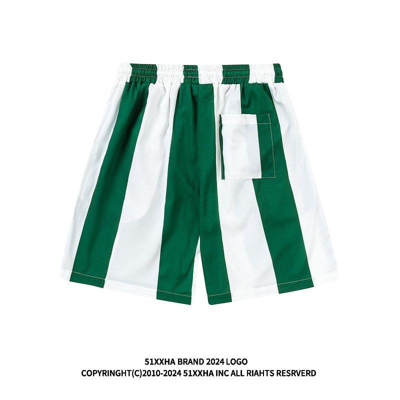 51 Hip-Hop Vintage Niche Color-Block Striped Ice Silk Shorts for Men, Summer Trendy Brand Loose Casual Beach Shorts Ins