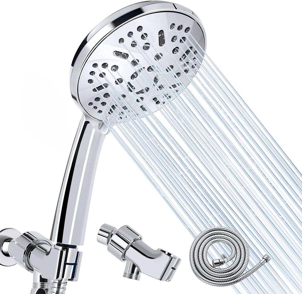 9 Spray High Pressure Handheld Showerhead Set Ionic Shower Head with Hose and Bracket Modern Chrome Bathroom