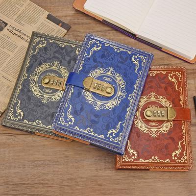 PU Leather A5 Journal Notebook Combination Lock Hard Cover Personal Planner Organizers Ruled Lined Paper Embossed Design