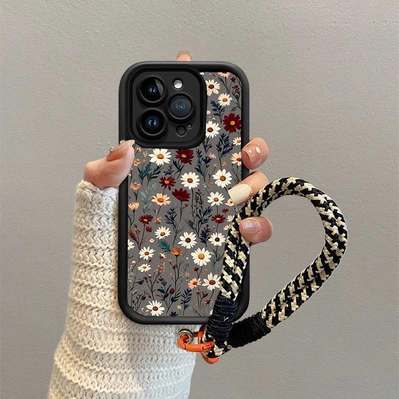 Flowers Wrist Strap Case For Samsung Galaxy S25 S24 S23 Ultra Note 20 Plus S22 S21 S25FE S20FE S24FE S23FE Cover