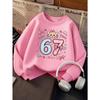 Kids Girls Crewneck Sweatshirt, Plaid Bow Baby Angel Heart XOXO Number 67 Print Pullover, Cute Birthday Sweatshirt For Kids Over 4 Years Old