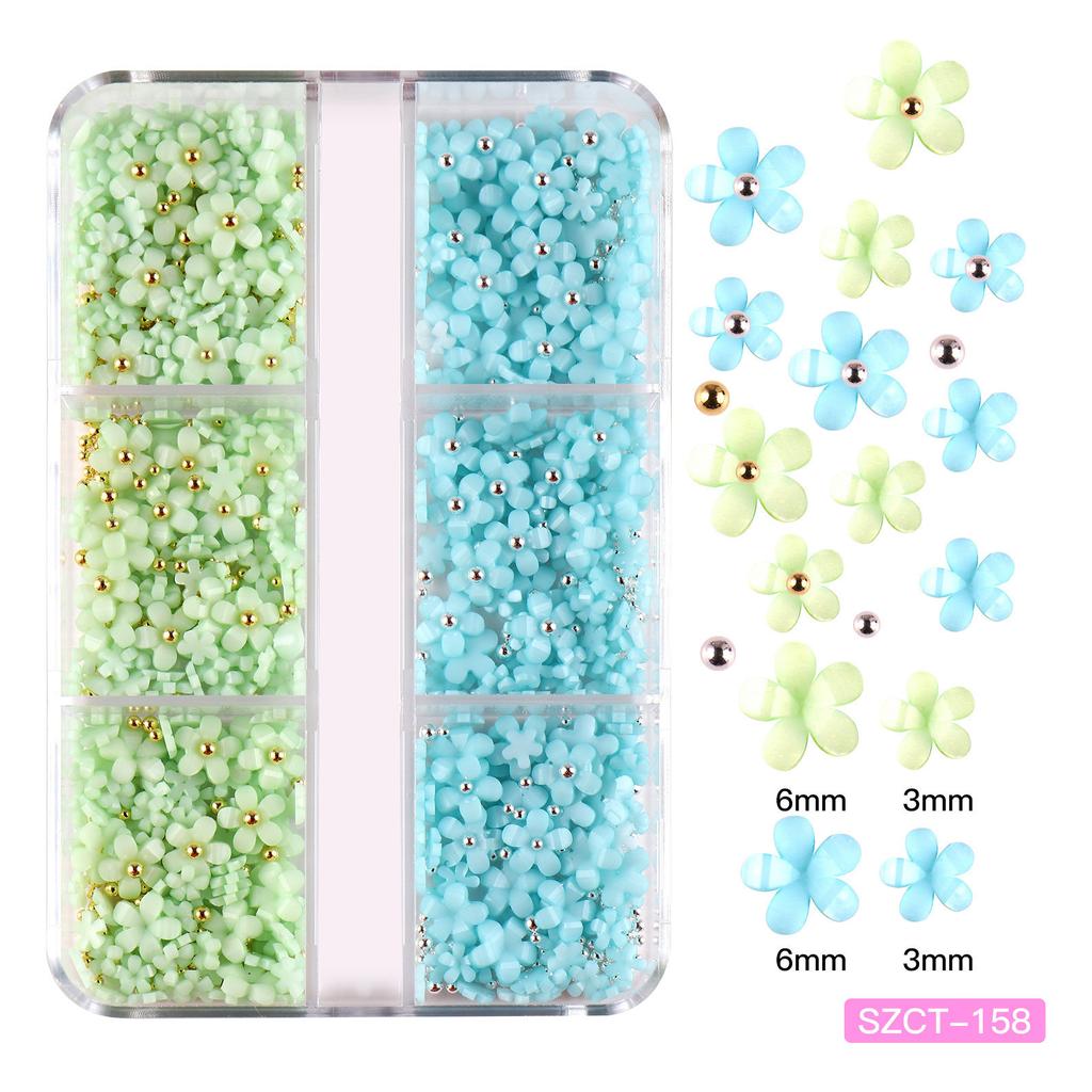 Nail Art Five-Petal Flower Ornament Macaron Three-Dimensional Resin Steel Ball Nail Art Jewelry Mixed