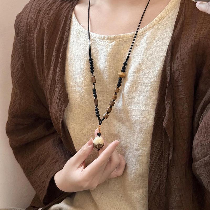 Vintage Ethnic Acorn Pendant Necklace - Retro Chinese Long Sweater Chain
