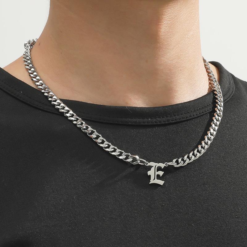Stainless Steel English Letter Pendant Cuban Necklace - Hip-Hop Trend