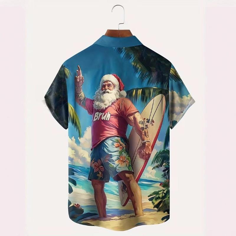 Autumn and Winter Men's Short Sleeved Shirt New Year's Christmas Pattern Digital Printed Shirt Top Men's Casual Shirt