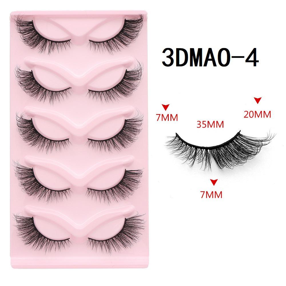 3D Cat Eye False Eyelashes - Dense Tail Lengthening Style, Pack of 5 Pairs