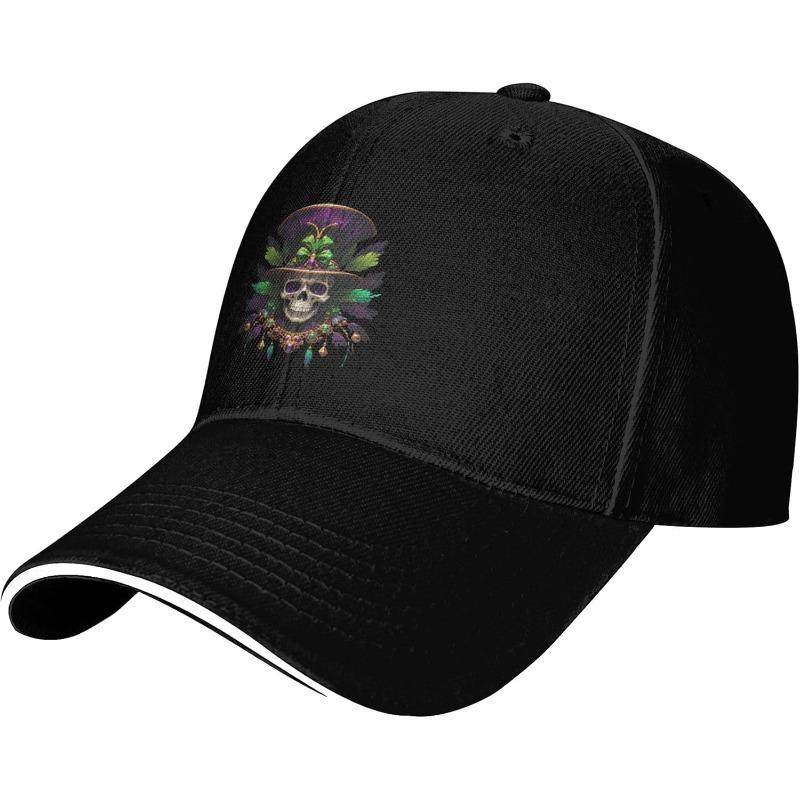 Mardi Gras Skull Hat Baseball Cap Polyester Adjustable Casual Cap for Adults Unisex