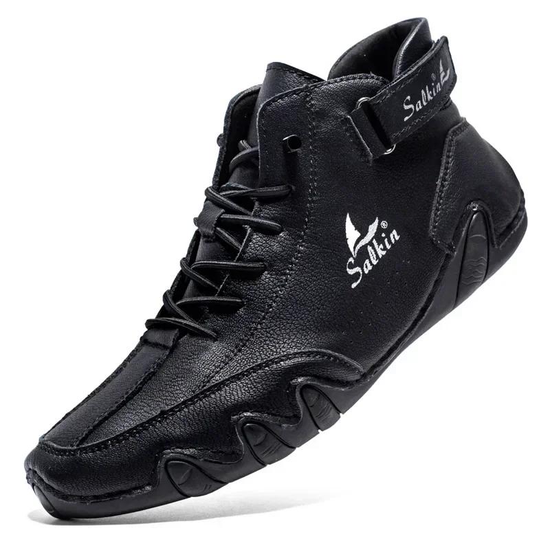 Handmade men's retro leather boots, fashionable designer shoes, outdoor boots, men's walking shoes, men's breathable boots